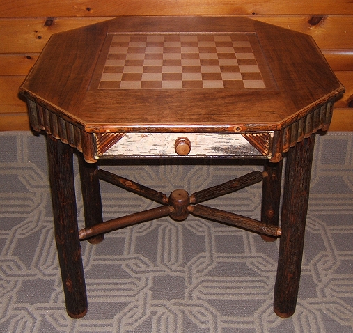 Twig Furniture,Rustic Cedar,Birch Bark,Checker Board Table,Chess  20" x 20"x 28" 